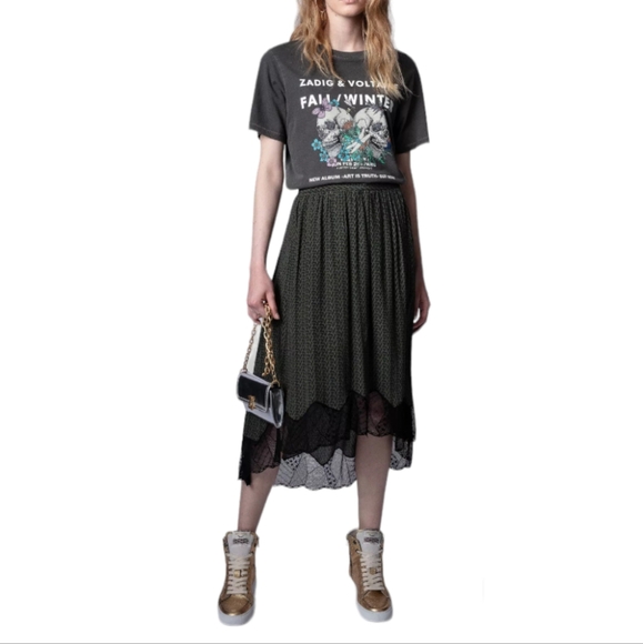 ZADIG & VOLTAIRE | Joslin Monogram High Low Midi Skirt in Size FR 34 / US 2 - Picture 1 of 5